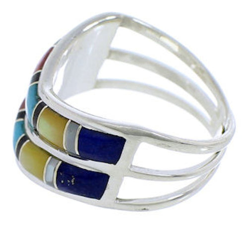 Sterling Silver Multicolor Inlay Southwest Ring Size 5-3/4 VX58503